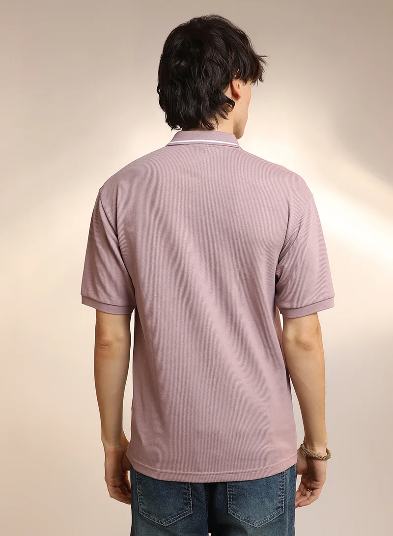 Campus Sutra Men's Blush Pink Micro-Waffle Polo T-Shirt