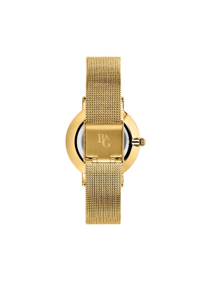 B&G Women's Silver Round Analog Dial with Gold Stainless Steel Band Watch - 32mm - R3853252563 - Image 4