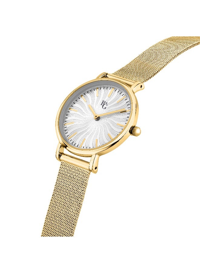 B&G Women's Silver Round Analog Dial with Gold Stainless Steel Band Watch - 32mm - R3853252563 - Image 2