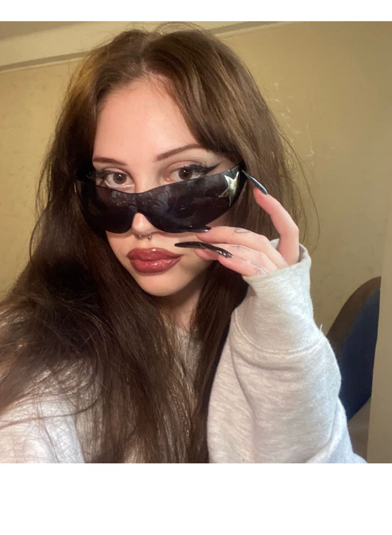 SYOSI Sunglasses For Women Men Fashion Shield Rimless Wrap Around Sunglass Gradient Lens Trendy Oversize Sun Glasses - Image 2