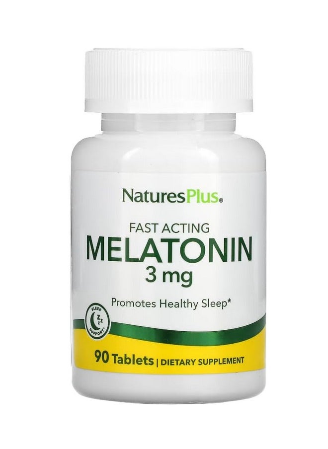 ناتشرز بلاس - Natures Plus Melatonin 3 mg - 90 قرصًا سريع المفعول - يدعم النوم المريح والجهاز المناعي الصحي والحدة العقلية - نباتي وخالي من الجلوتين - 90 وجبة - Image 1