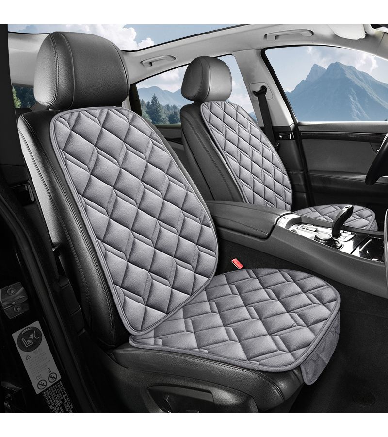 Grey Car Seat Cushion Double Line Diagonal Checkerboard Plush Soft Universal Fit - Image 3