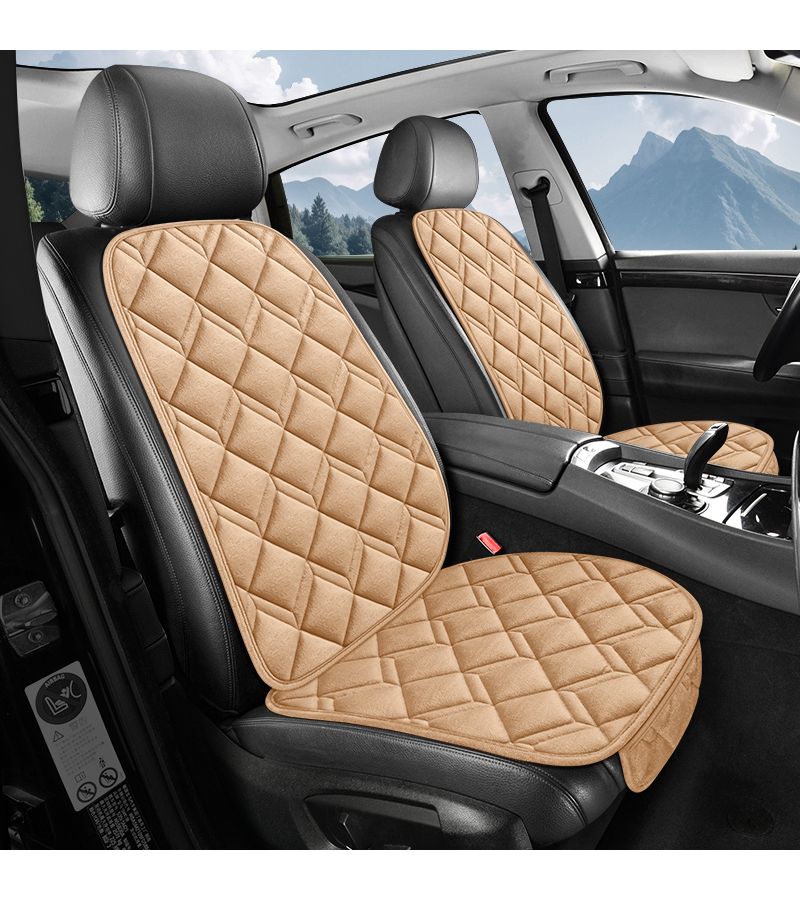 Grey Car Seat Cushion Double Line Diagonal Checkerboard Plush Soft Universal Fit - Image 1