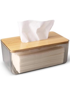 Acrylic Clear Tissue Box Holder with Bamboo Lid Water Resistant Facial Wipes Storage Case Stylish Napkin Dispenser Container for Desk Home Toilet Bathroom Restaurant Car Office 1 Pack
