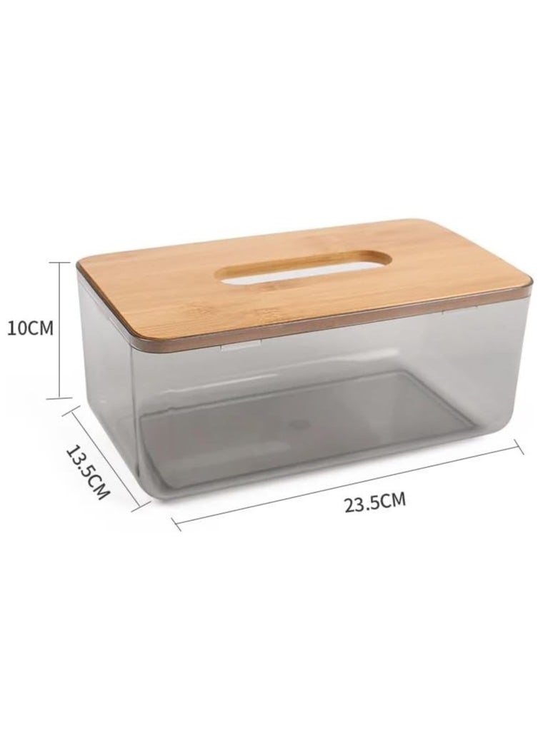 VIO - Acrylic Clear Tissue Box Holder with Bamboo Lid Water Resistant Facial Wipes Storage Case Stylish Napkin Dispenser Container for Desk Home Toilet Bathroom Restaurant Car Office 1 Pack - Image 1