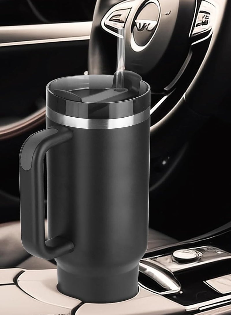 ELTRAZONE 1.2L Tumbler with Handle – Insulated Stainless Steel Travel Mug with Lid, Straw, Leak-Proof, Vacuum Insulated, Keeps Cold & Hot for Hours (Black) – Perfect for Travel, Commuting, and Outdoor Adventures  - Image 4