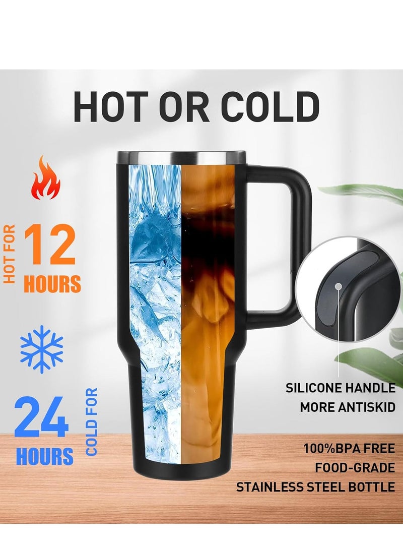 ELTRAZONE 1.2L Tumbler with Handle – Insulated Stainless Steel Travel Mug with Lid, Straw, Leak-Proof, Vacuum Insulated, Keeps Cold & Hot for Hours (Black) – Perfect for Travel, Commuting, and Outdoor Adventures  - Image 5
