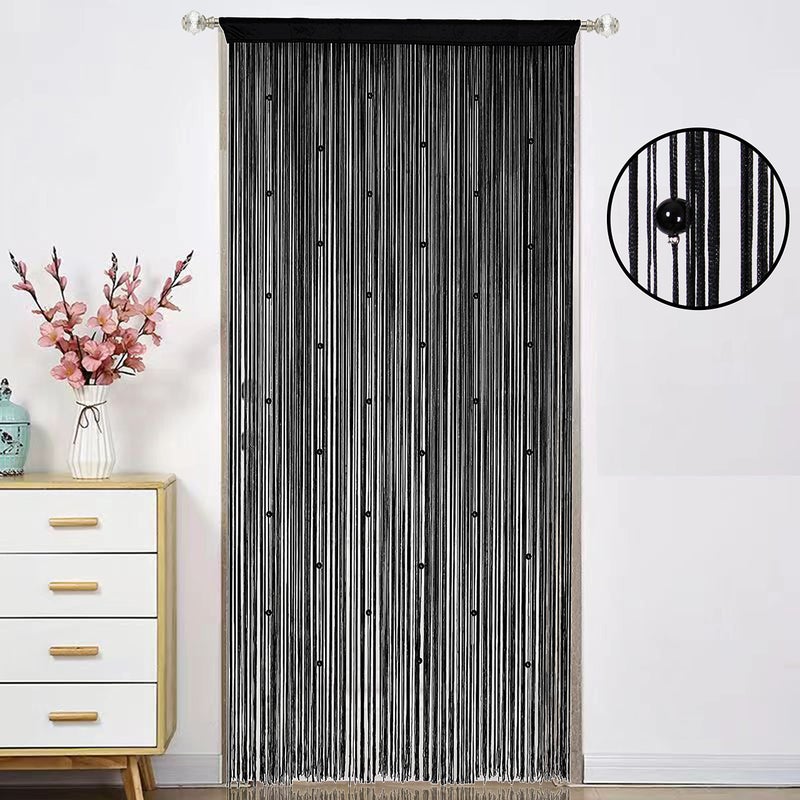 HSYLYM Beaded Curtain Beads Door String Curtains Ideal for Living Room Decor Wall Hanging Fringe Doorway Divider Bedroom Backdrop Hippie Window Closet Privacy Rod Pocket Dense (100x200cm,Black) - Image 2