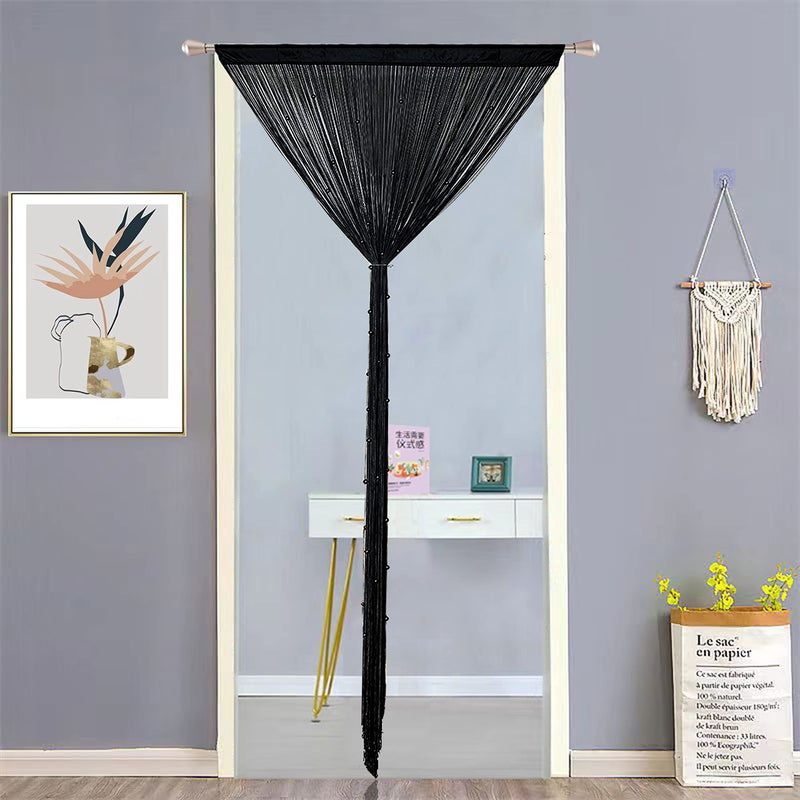 HSYLYM Beaded Curtain Beads Door String Curtains Ideal for Living Room Decor Wall Hanging Fringe Doorway Divider Bedroom Backdrop Hippie Window Closet Privacy Rod Pocket Dense (100x200cm,Black) - Image 3