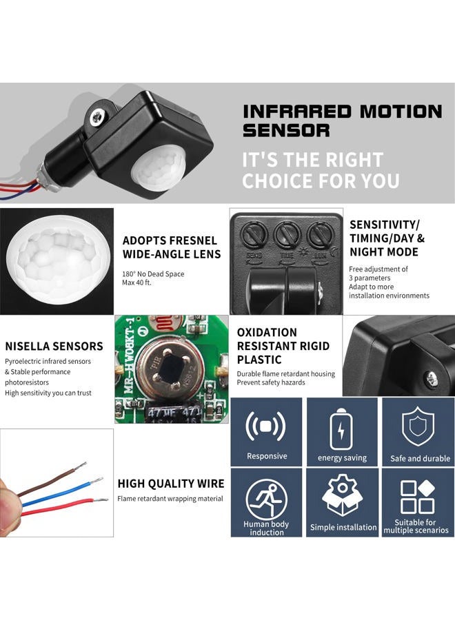 ONEVER Motion Sensor Outdoor Switch PIR, Light Beam Sensing Switch with Relay Output, Infrared Motion Activated Switch Replacement Detector for Wall Light Solar Security Lights Alarm, AC 110V (Black) - Image 3