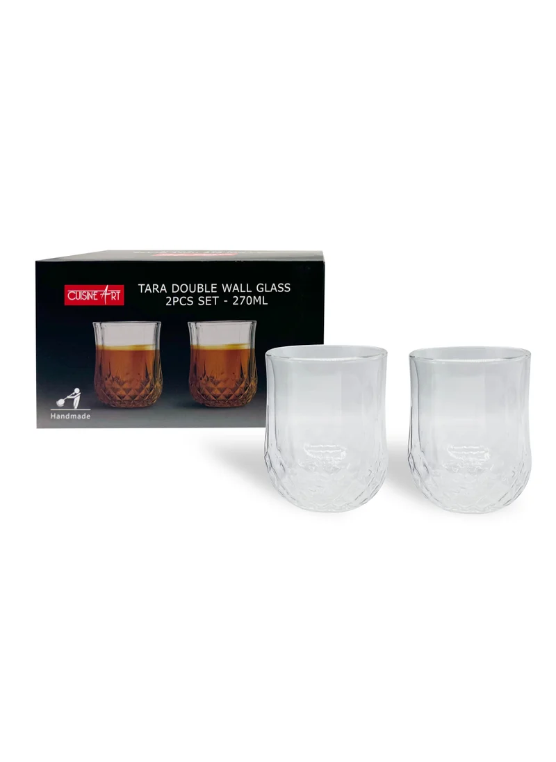 كويزين أرت Cuisine Art High Borosilicate Glass Tara Double Wall Glass, 270ml, Transparent, Set of 2
