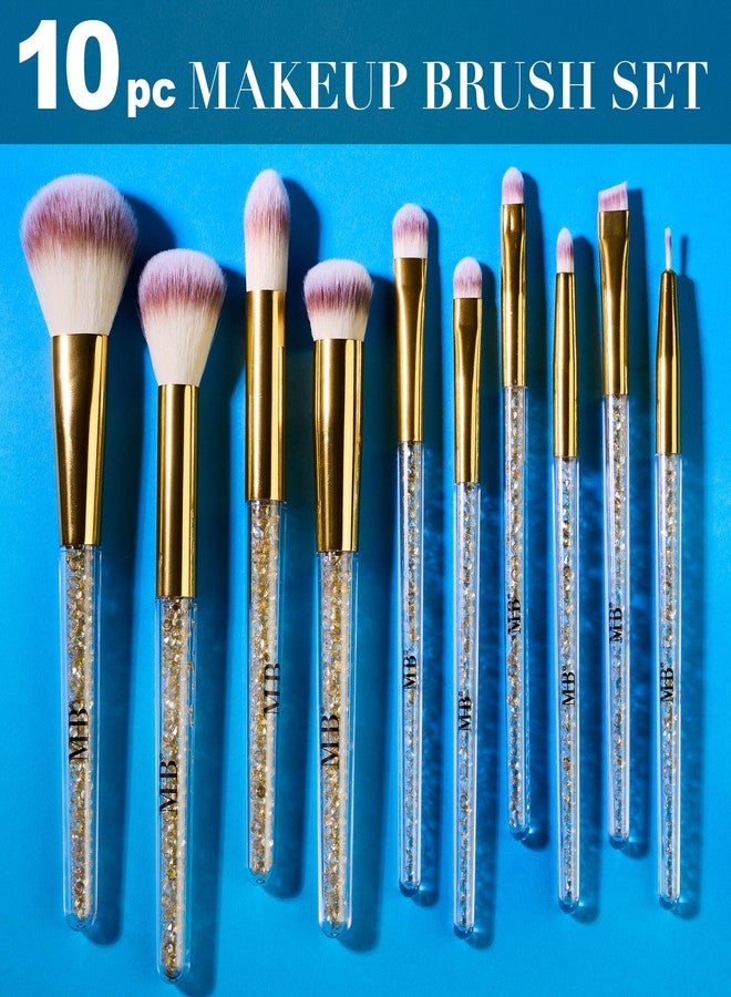 Expressions 10pc Pro Makeup Brush Set w/Sparkling Gemstones in Gold - 10 Quality Soft Bristle Makeup Brushes For Everyday Use - Professional Makeup Brushes & Tools - Image 2