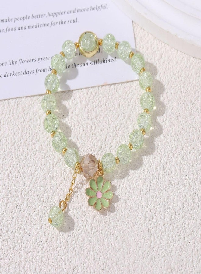 POYAMUSE Colorful Flower Charm Bracelet - Boho Daisy Accessory with Crystal Beads Bracelet for Women, Medium, Metal, metal - Image 3