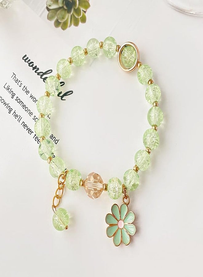 POYAMUSE Colorful Flower Charm Bracelet - Boho Daisy Accessory with Crystal Beads Bracelet for Women, Medium, Metal, metal - Image 4