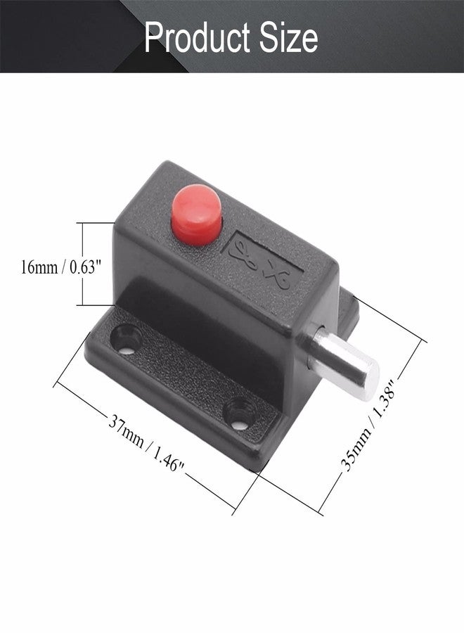 MroMax 5Pcs Spring Loaded Door Bolt Latch, Black ABS Plastic Sliding Flush Barrel Latch with Switch Button Without Handle for Door, Cabinet, Furniture Hardware Accessories - Image 2