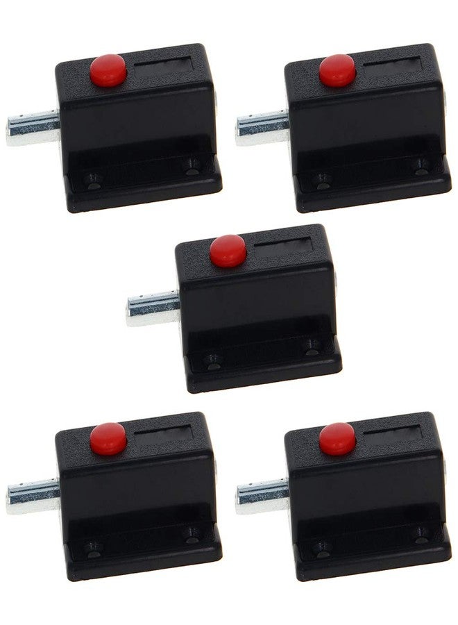 MroMax 5Pcs Spring Loaded Door Bolt Latch, Black ABS Plastic Sliding Flush Barrel Latch with Switch Button Without Handle for Door, Cabinet, Furniture Hardware Accessories - Image 1
