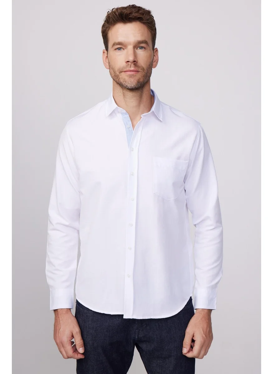 Tudors Classic Fit Sport Collar Dobby Oxford Garnished White Men's Shirt