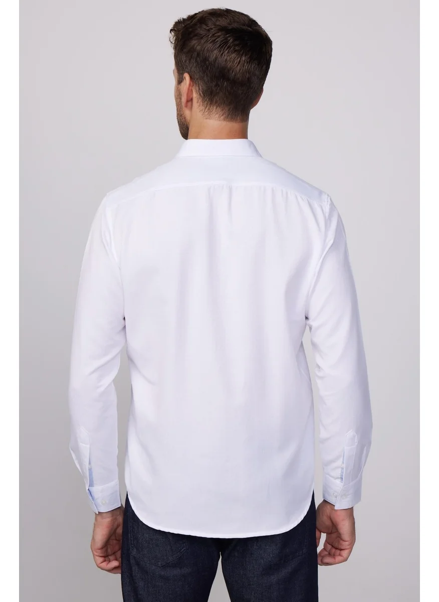 Tudors Classic Fit Sport Collar Dobby Oxford Garnished White Men's Shirt
