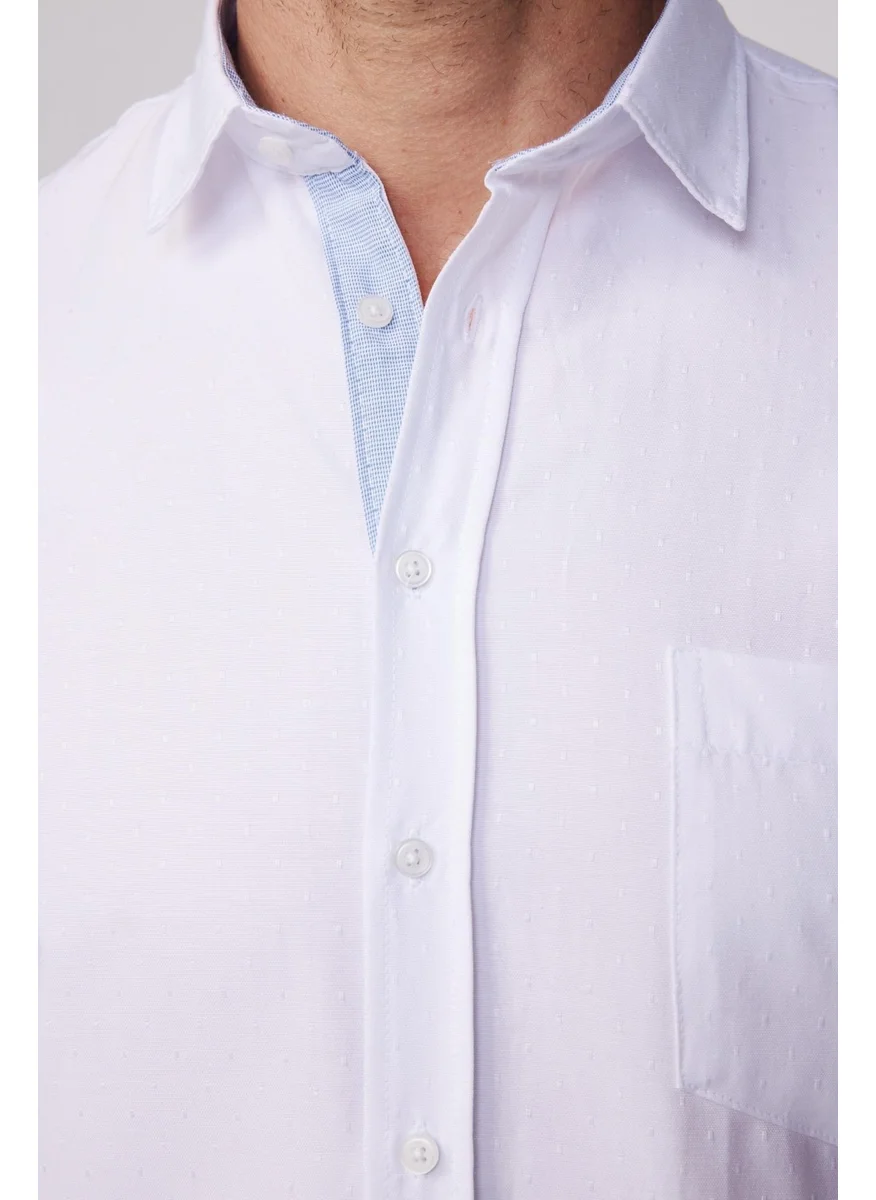 Tudors Classic Fit Sport Collar Dobby Oxford Garnished White Men's Shirt