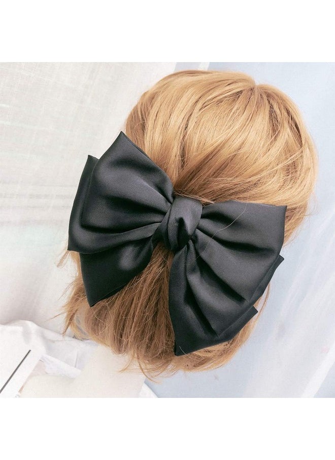 Lydztion LYDZTION 8 Inch Bow Hair Clips Solid Color Big Satin Ribbon French Barrette Hair Barrettes Hair Accessories,Black  - Image 2