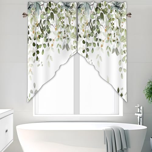 AYTTBIS Sage Green Eucalyptus Swag Curtain Valance for Windows,Watercolor Leaves Window Treatments Short Swag Topper for Kitchen Windows Bathroom Bedroom,36 x 36 Inch, 1 Pair - Image 3