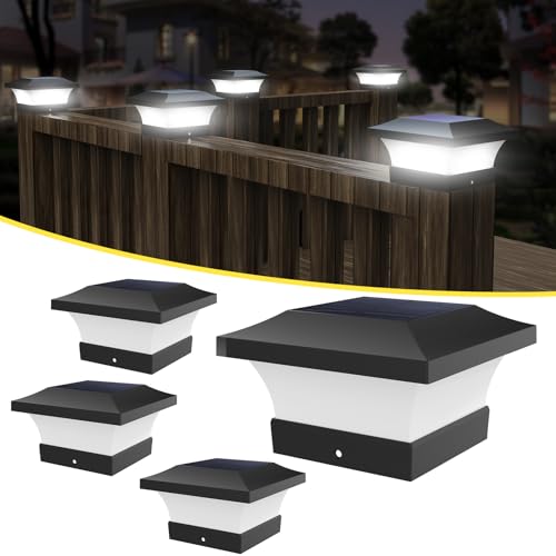 T-SUN Solar Post Lights, Outdoor Waterproof LED Lights for 4x4 Wooden Posts, Deck, Fence, Garden, Mailbox – Eco-Friendly, Made from Recycled Materials, Sustainable Solar Fence Post Light (4 Pack) - Image 1