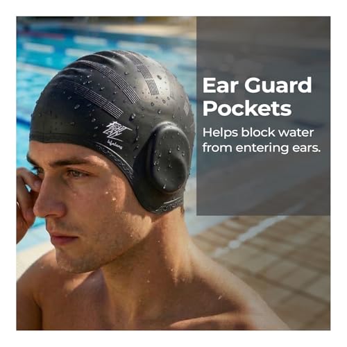 Lifelong Swimming Earguard Cap for Men & Women| Swim Hair Caps for Short Hair | Waterproof Head Cover Cap|Silicone Hair Cover Cap for Adults| Swimming Pool Cap| Swimming Accessories(Black) - Image 4