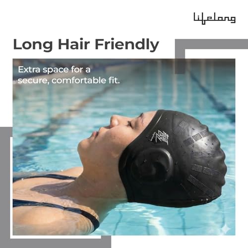 Lifelong Swimming Earguard Cap for Men & Women| Swim Hair Caps for Short Hair | Waterproof Head Cover Cap|Silicone Hair Cover Cap for Adults| Swimming Pool Cap| Swimming Accessories(Black) - Image 2