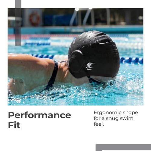 Lifelong Swimming Earguard Cap for Men & Women| Swim Hair Caps for Short Hair | Waterproof Head Cover Cap|Silicone Hair Cover Cap for Adults| Swimming Pool Cap| Swimming Accessories(Black) - Image 3