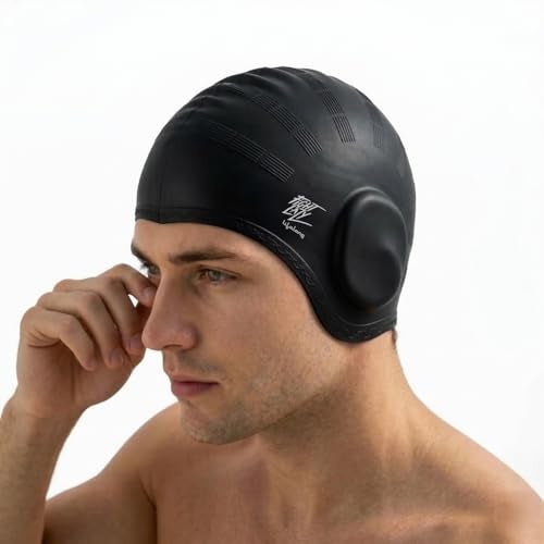 Lifelong Swimming Earguard Cap for Men & Women| Swim Hair Caps for Short Hair | Waterproof Head Cover Cap|Silicone Hair Cover Cap for Adults| Swimming Pool Cap| Swimming Accessories(Black) - Image 1