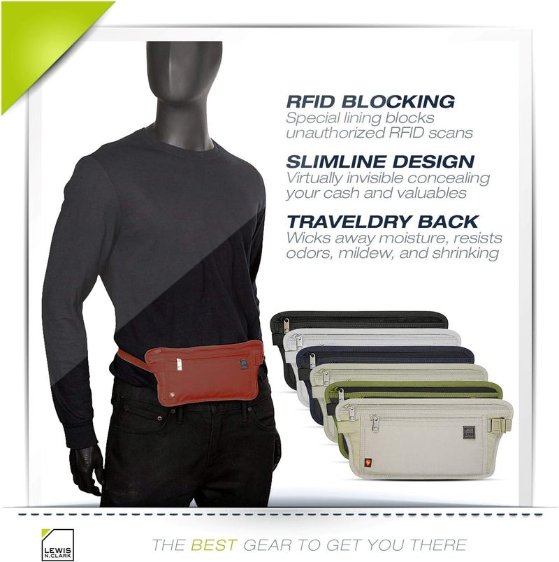 Lewis N. Clark RFID Blocking Money Belt Travel Pouch Waist Stash + Credit Card, Id, Passport Holder for Women & Men - Image 2