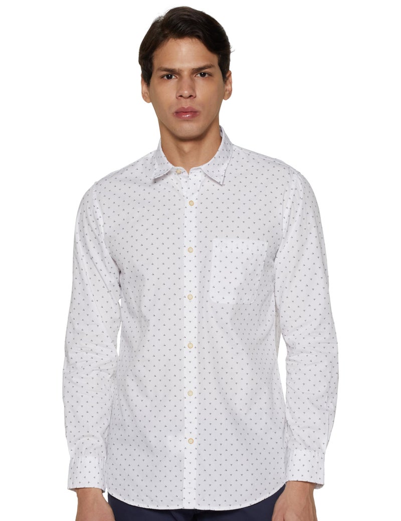 Peter England Men's Printed Slim Fit Party Branded Insignia Full Sleeve Casual Shirt Cotton White - Image 1