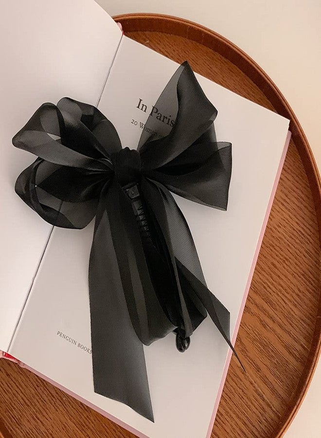 Teensery 2 Pcs Chiffon Banana Hair Clips Big Bow Hair Claw Clips No Slip Hair Barrette Clips Ponytail Holder Hair Accessories for Women Ladies Girls (Black and Beige) - Image 4