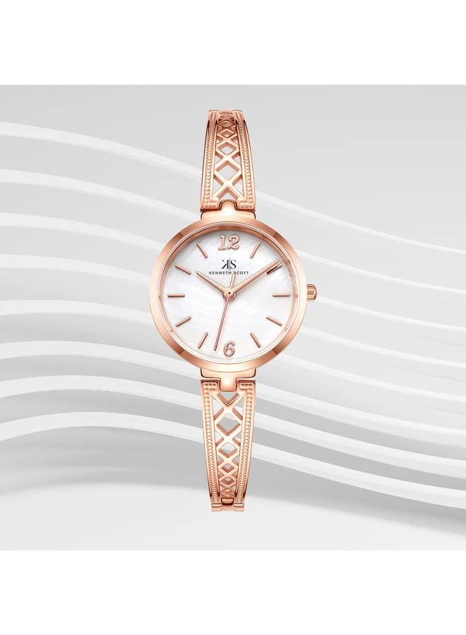 KENNETH SCOTT Kenneth Scott K22518-RBKM Women's Analog Display Watch & Alloy Strap Rose Gold