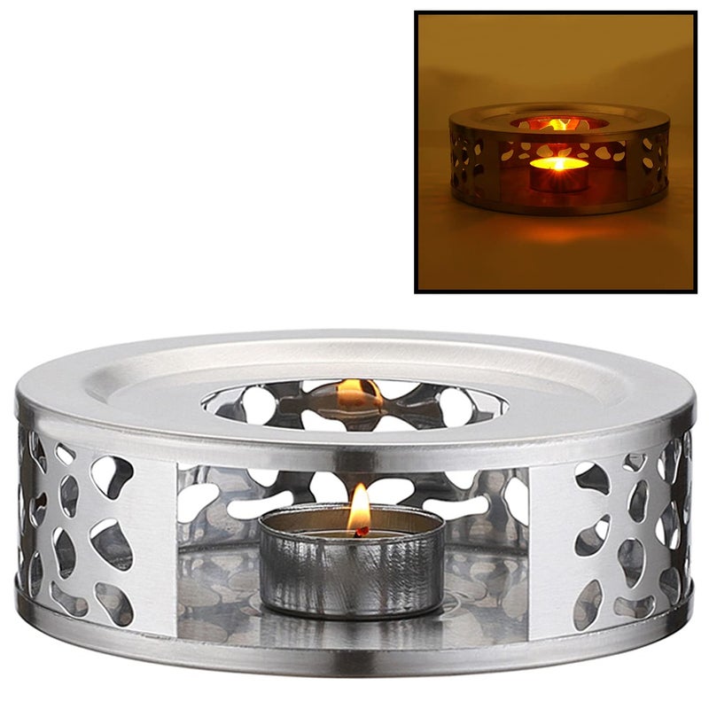 KEISSCO Stainless Steel Teapot Warmer, Metal Teapot Heater with Tealight Holder Stainless Steel Candle Base Coffee Tea Warmer for Glass, Steel, Ceramic Teapot and Other Heatproof Dish - Image 1