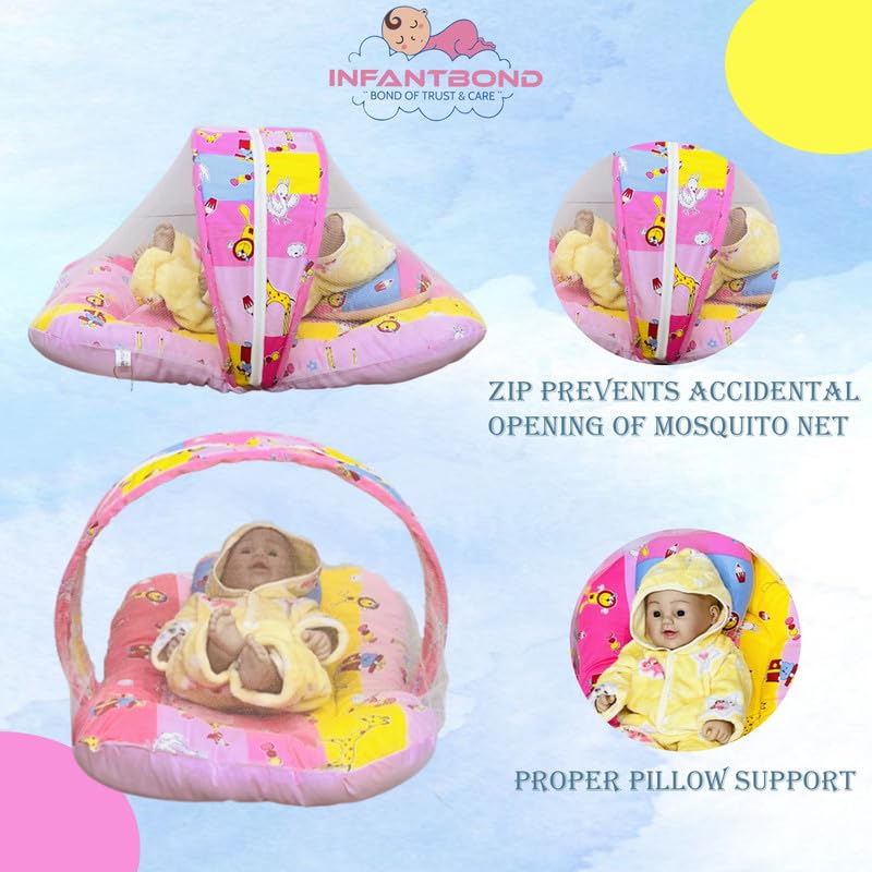 Infantbond Designer Mattress with Net Portable Bed Travel Friendly Infant Comfy Sleep Sleeping Bag for Kids Baby Carry Comfortable Set Age 06 Months Pink Giffi - Image 2