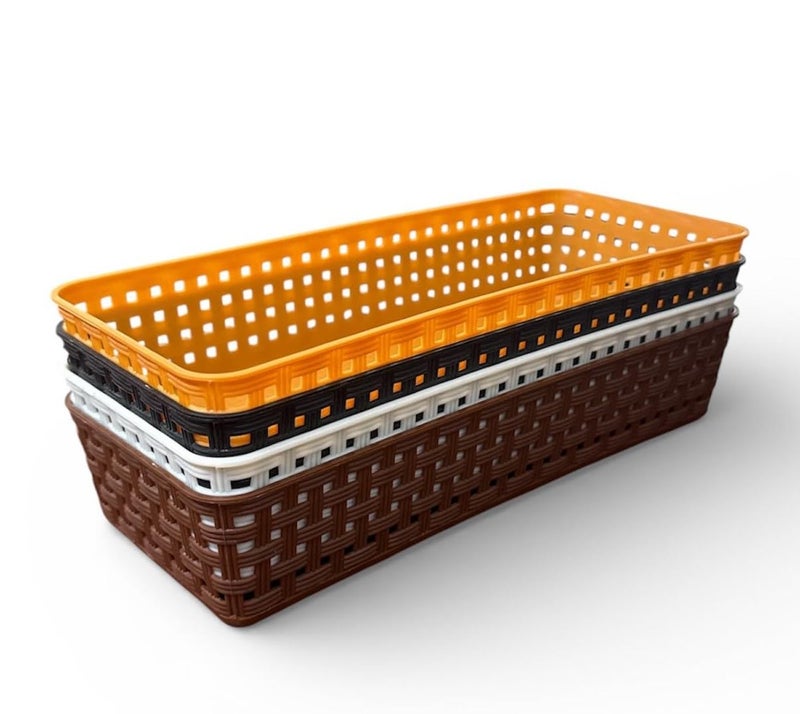 c s m CSM® Pack of 4 Multipurpose Desk Organizer Tray Office Drawer Dividers Storage Bins for Kitchen, Bathroom, Office, Makeup, Bedroom Dresser Multicolor (23 cm x 10 cm x 5 cm) - Image 1