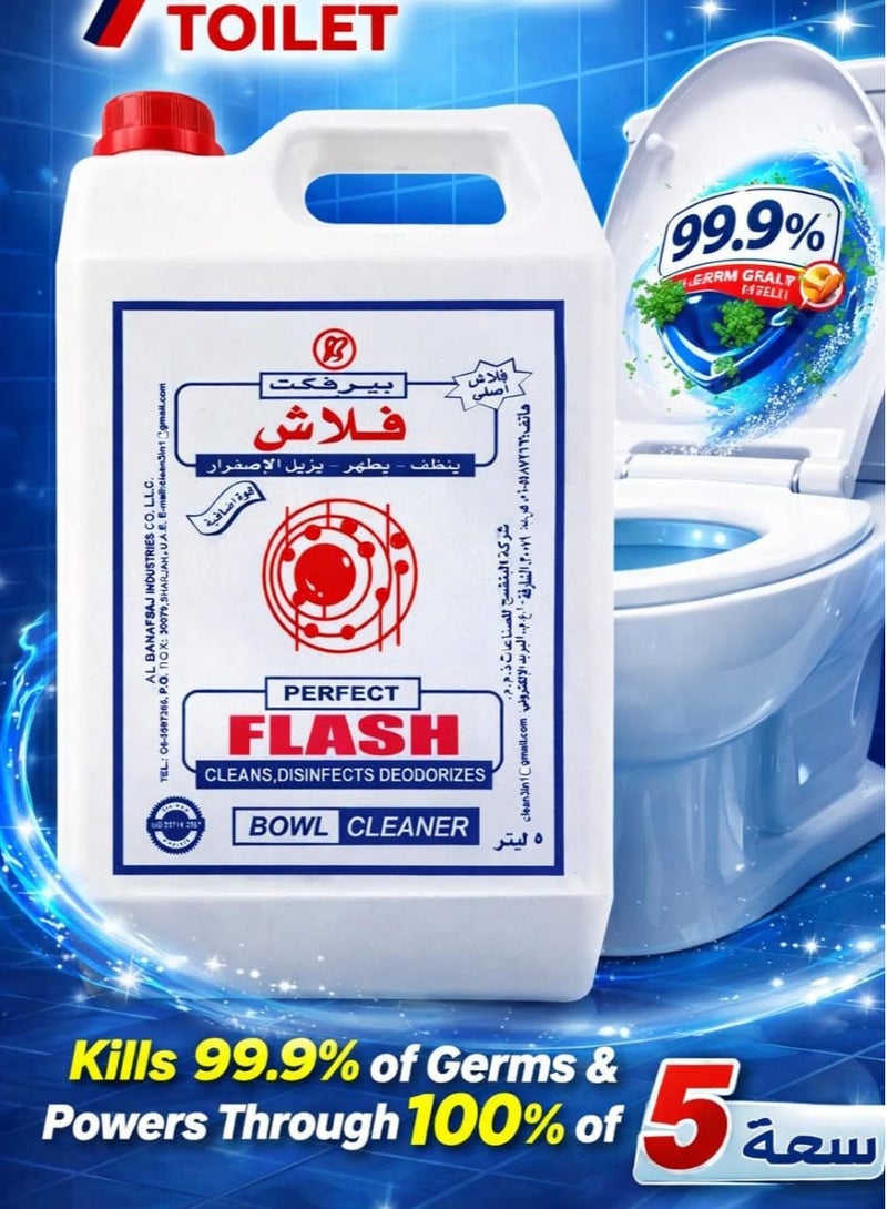 برفكت منظف مرحاض دبليو سي بيرفكت فلاش برائحة أصلية، يقضي على 99.9% من الجراثيم ويزيل 100% من البقع، سعة 5 لتر - Image 1