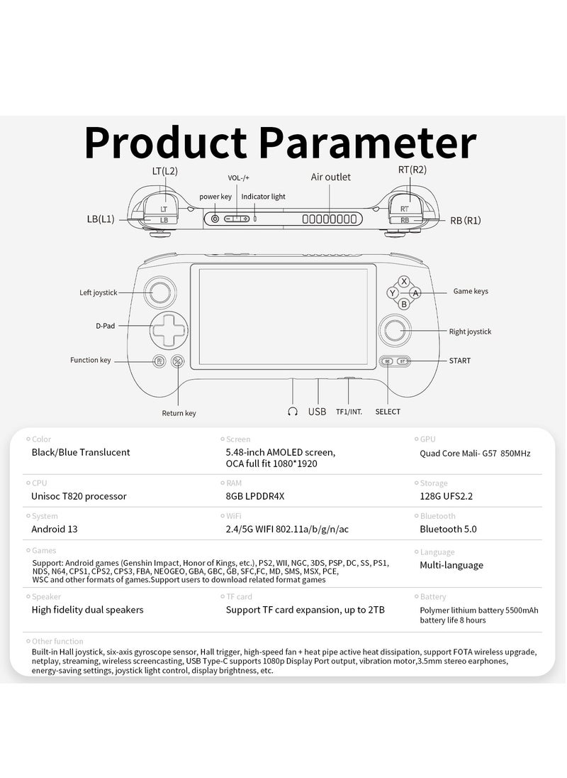 ANBERNIC  - RG556 Handheld Game Console Unisoc T820 Android 13 5.48 inch AMOLED Screen 5500mAh WIFI Bluetooth Retro Video Players - Image 1