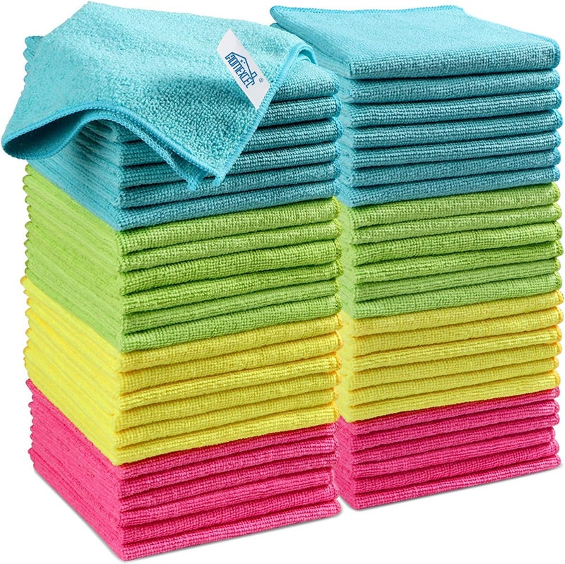 HOMEXCEL Microfiber Cleaning Cloths - 50 Pack, 11.5" x 11.5" Assorted Colors (Green, Blue, Yellow, Pink) - Image 1
