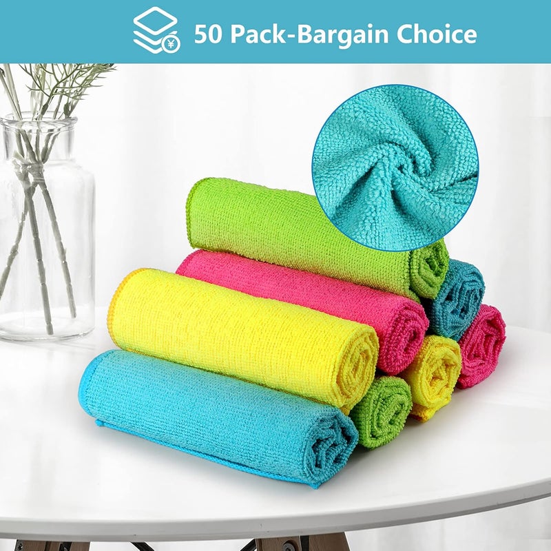 HOMEXCEL Microfiber Cleaning Cloths - 50 Pack, 11.5" x 11.5" Assorted Colors (Green, Blue, Yellow, Pink) - Image 3