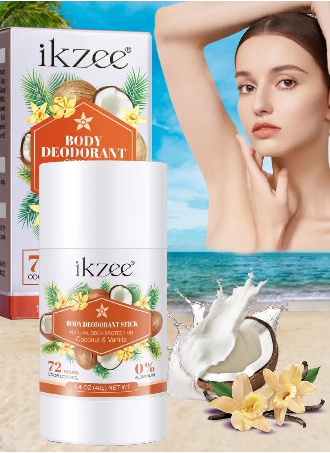IKZEE مزيل عرق للجسم بالكامل بنكهة جوز الهند والفانيليا، التحكم في الرائحة لمدة 72 ساعة، خالٍ من الألومنيوم، خالٍ من صودا الخبز، معطر طبيعي للبشرة، آمن على الإبط والمناطق الحساسة والأجزاء الأخرى، كريم التحكم في الرائحة 40 جرام  - Image 1