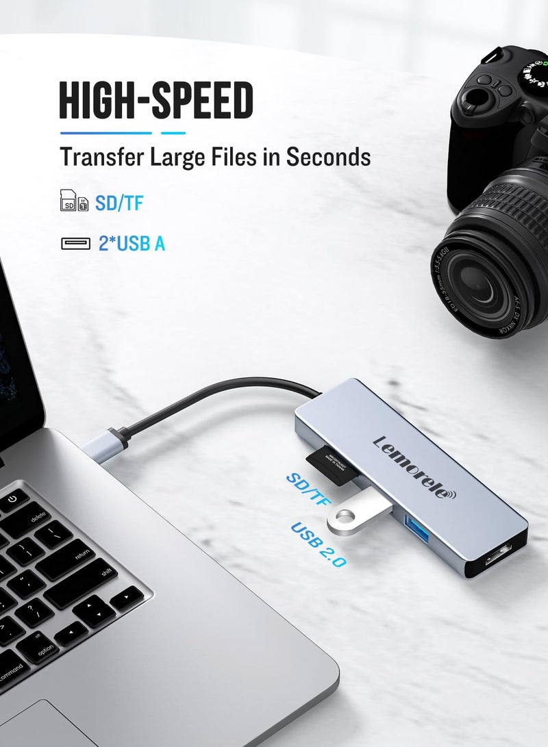 Lemorele محور USB C 5 في 1 مع منفذ HDMI 4K@30Hz، محول نوع C من الألمنيوم، 2 USB، SD/TF، لجهاز MacBook Pro/Air، نظام ويندوز (يتطلب دعم وضع DP Alt) - Image 5