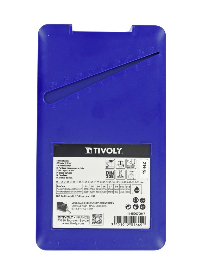 Tivoly 11452070017 T-Box of 25 Metal Drill Bits HSS Diameter 1 to 13 mm x 0.5 mm for it for drilling construction steels, cast iron, aluminium, Made in France - Image 3