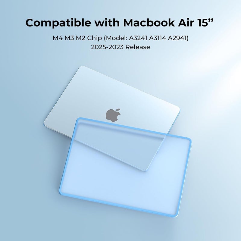 BlueSwan غطاء صلب من BlueSwan متوافق مع ماك بوك إير 15 بوصة 2025 2024 2023, M4 M3 M2 A3241 A3114 A2941, إطار TPU غير لامع مضاد لبصمات الأصابع لغطاء حماية لابتوب ماك إير 15.3" - أزرق سماوي مصنفر - Image 2