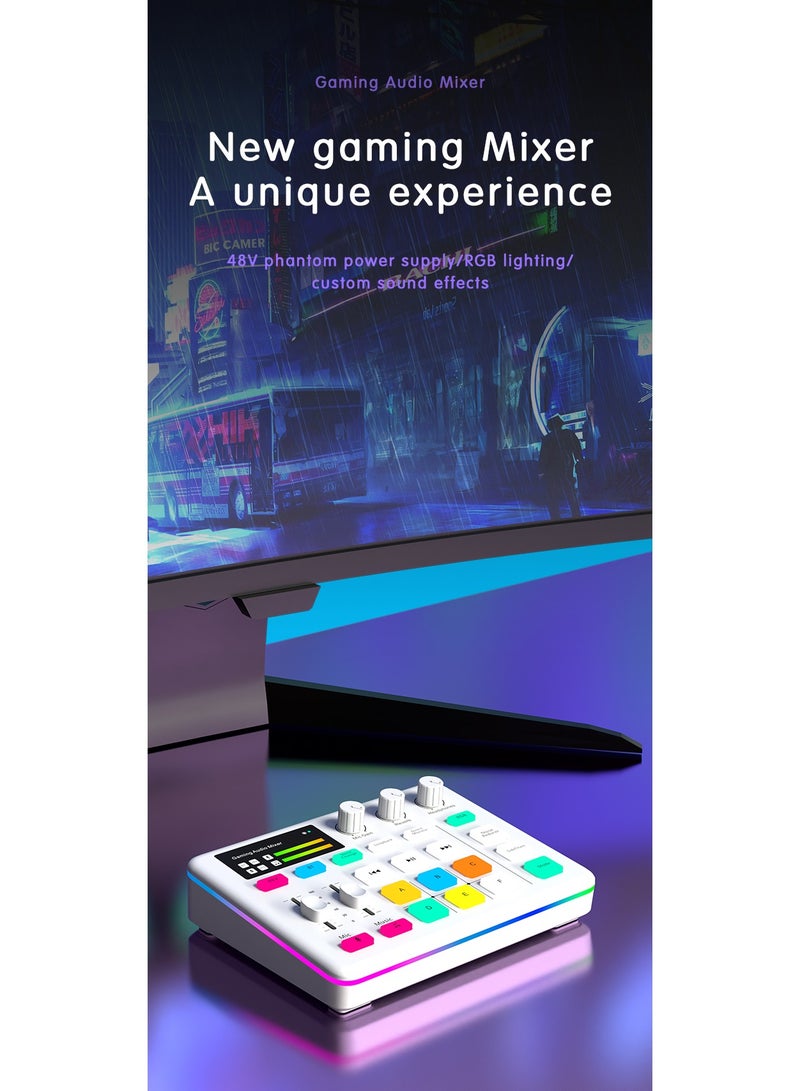 Gaming Audio Mixer & USB Interface with XLR Microphone, Bluetooth 5.0, RGB Effects, 48V Phantom Power, Voice Changer, G1 Sound Card for PS5, TikTok Live Streaming, Podcasting（White）  - Image 2
