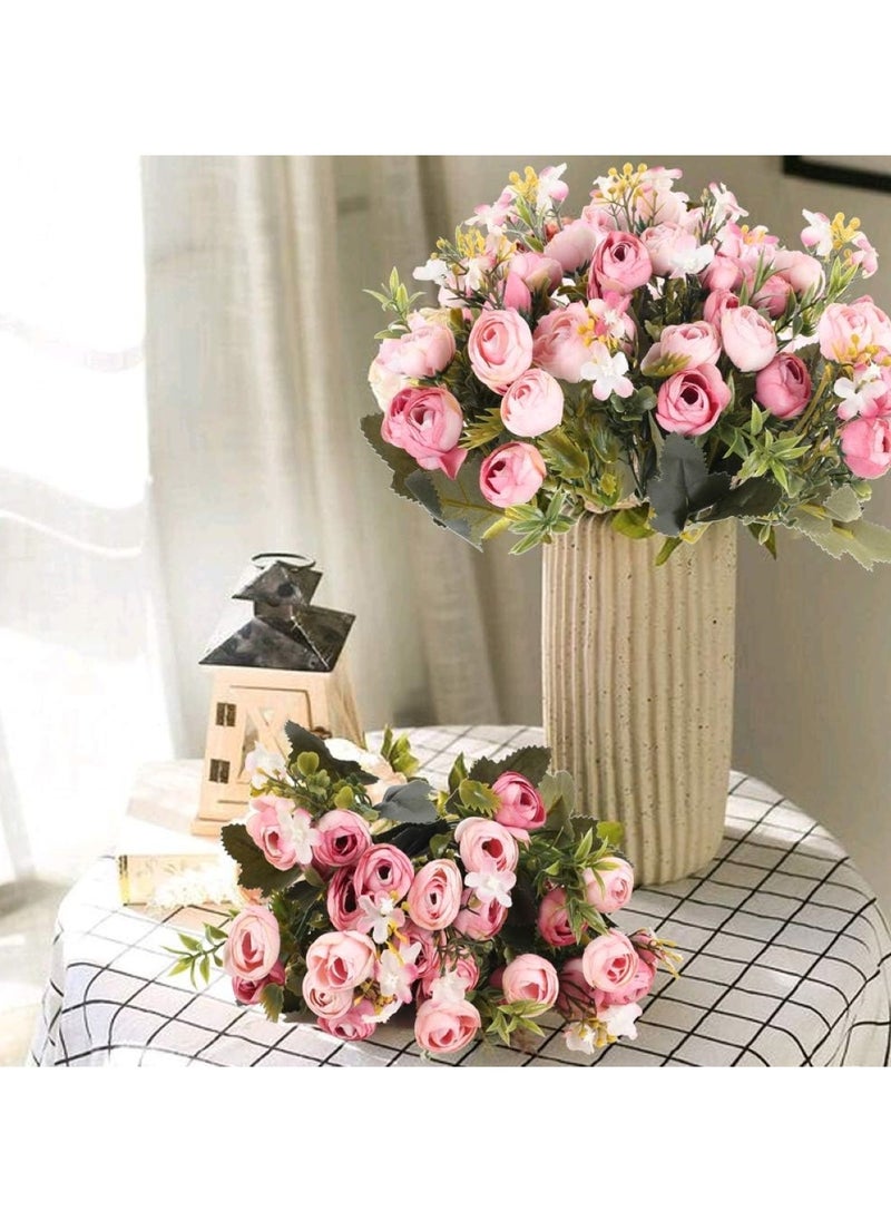 Huitich - Petite Bloom: Mini Artificial Peony Flowers Bouquet Red - Image 1