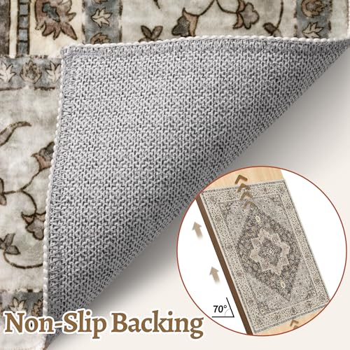 Tangsoo 2x6 Washable Runner Rug for Hallways, Non Slip Vintage Runner, Soft Low Pile Long Rug Runner, Print Distressed Grey Carpet Runners for Kitchen Bedroom Entryway Bathroom Living Room - Image 5
