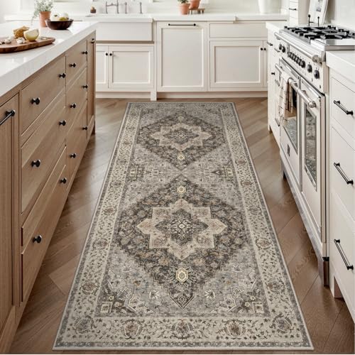 Tangsoo 2x6 Washable Runner Rug for Hallways, Non Slip Vintage Runner, Soft Low Pile Long Rug Runner, Print Distressed Grey Carpet Runners for Kitchen Bedroom Entryway Bathroom Living Room - Image 1
