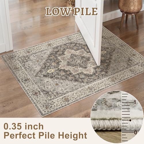 Tangsoo 2x6 Washable Runner Rug for Hallways, Non Slip Vintage Runner, Soft Low Pile Long Rug Runner, Print Distressed Grey Carpet Runners for Kitchen Bedroom Entryway Bathroom Living Room - Image 3